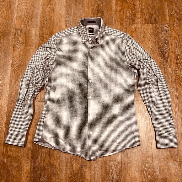 HUGO BOSS Men's Button Up Dress to Impress Shirt Plaid Long Sleeve Casual Sz M - Picture 2 of 6